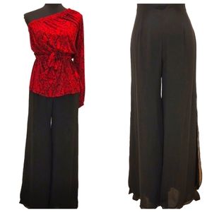 Dana Kay Sheer Palazzo Wide Leg Pants with Lining and Side Slits